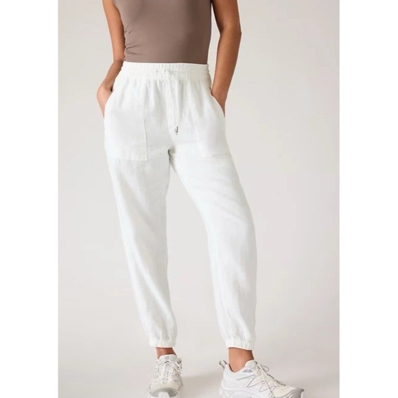 Athleta Retreat Linen Size Medium Tall High Rise Jogger White Linen Pants Light - Picture 1 of 13